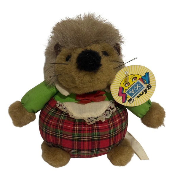 Other - Vintage 90s Germany Hedgehog Plush Ornament Plaid Outfit Green 31074/749599